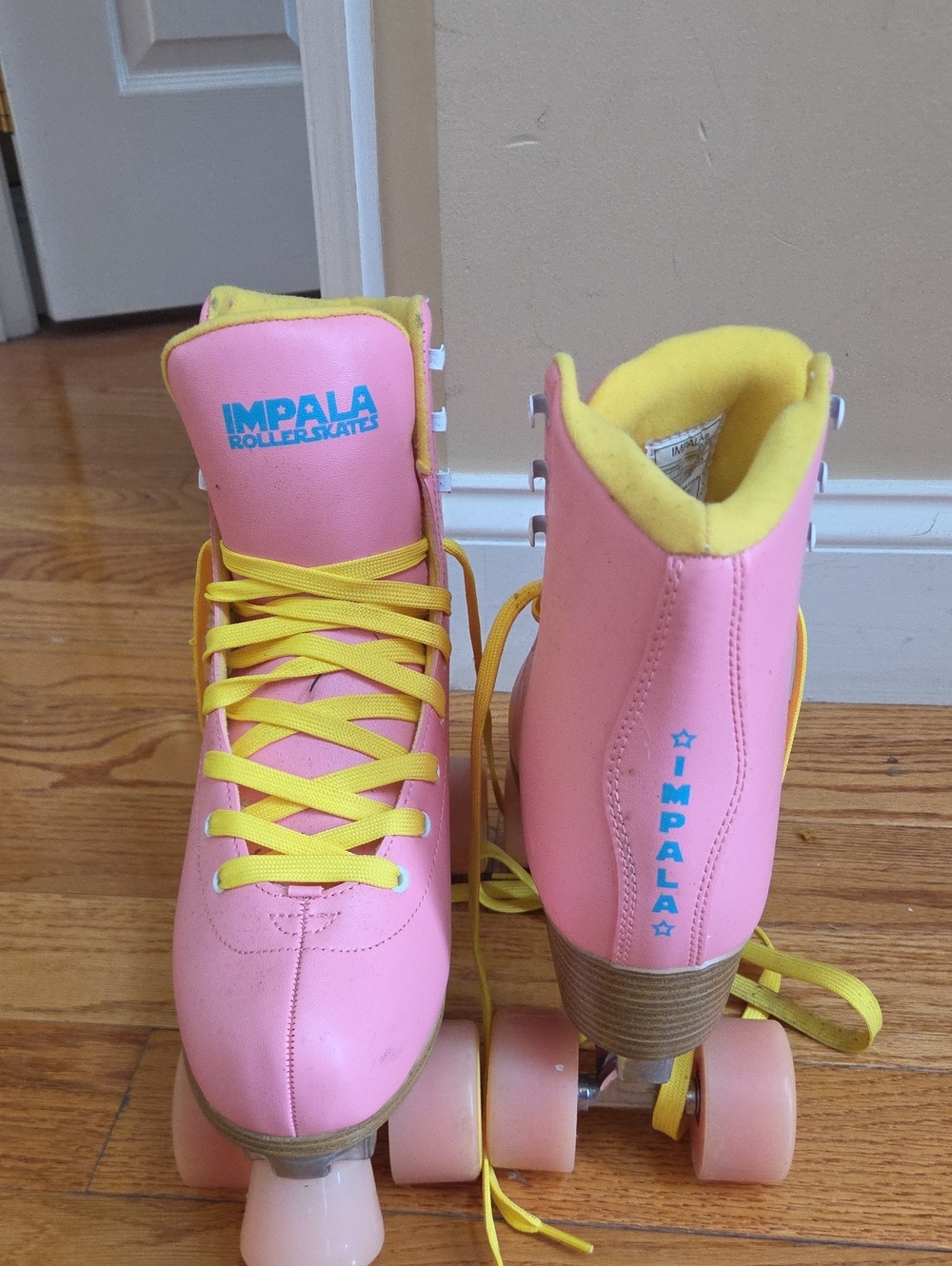 Impala Womans Quad Pink Roller Skates with Yellow Laces